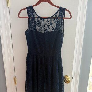 Navy Lace Sleeveless Tiered Mini Dress
